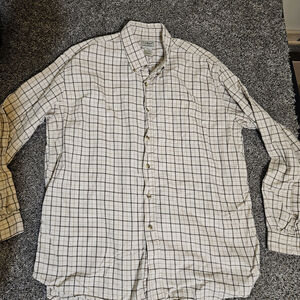 LL Bean Flannel‎ Shirt Men's XL Long Sleeve Cotton Cream Plaid Check Pocket